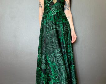 Rare 1970s Kaisu Heikkilä Oy black maxi dress // Size XXS-XS