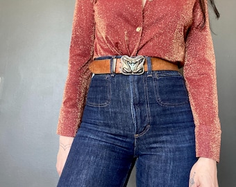 1970s Wine and gold lurex disco blouse // Size XS - S