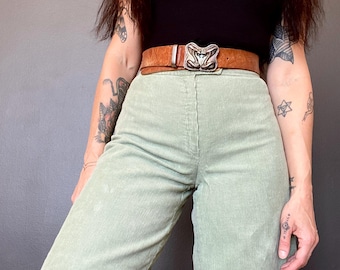 1970s flared sage green corduroy pants // Size XS