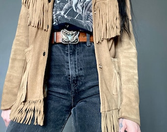1970s fringed brown suede western jacket // Size XS