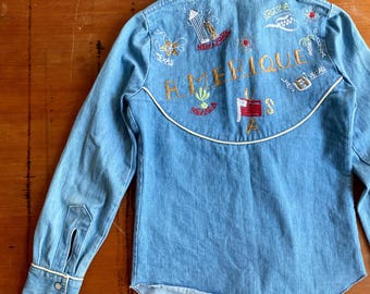 1970s Marshall Lester embroidered western shirt // Size XS