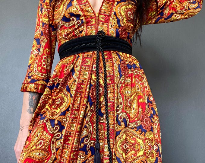 Featured listing image: 1970s psychedelic paisley flared jumpsuit // Size XS-S
