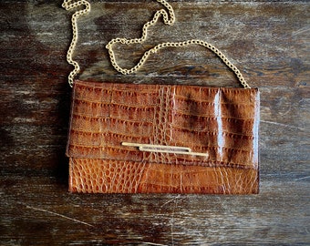 1970s Reptile look patent leather bag.