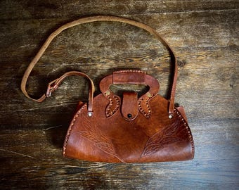 1970s tooled leather satchel bag.