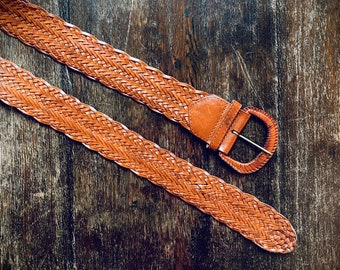 1970s wide braided leather belt - Onesize