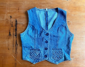 1970s Vintage blue denim vest  // Size XS-S