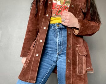 1970s brown suede jacket // Size S-M