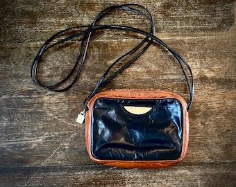 1980s Bruno Magli black & brown leather bag.