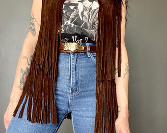 1970s Western brown suede fringe vest // Size S