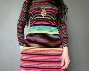 1970s Striped lurex Roncelli knitted mini dress // Size XS