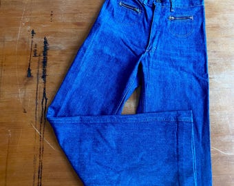 1970s MUSTANG flared blue denim jeans // Size XXS