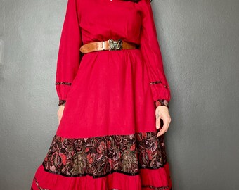 1970s floral prairie dress // Size XS-S