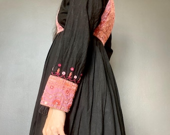 1970s Black embroidered Afghan dress // Size S-M