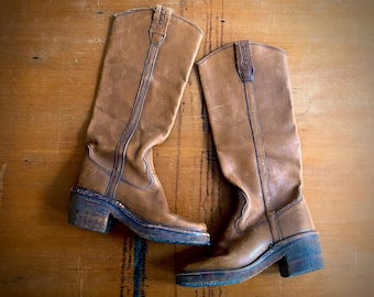 1970 caramel brown leather campus boots  // size 37 EU -  7 US