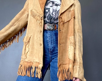 1950s fringed beige brown suede western jacket // Size M