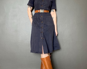 1970s button down denim dress  // Size XS-S
