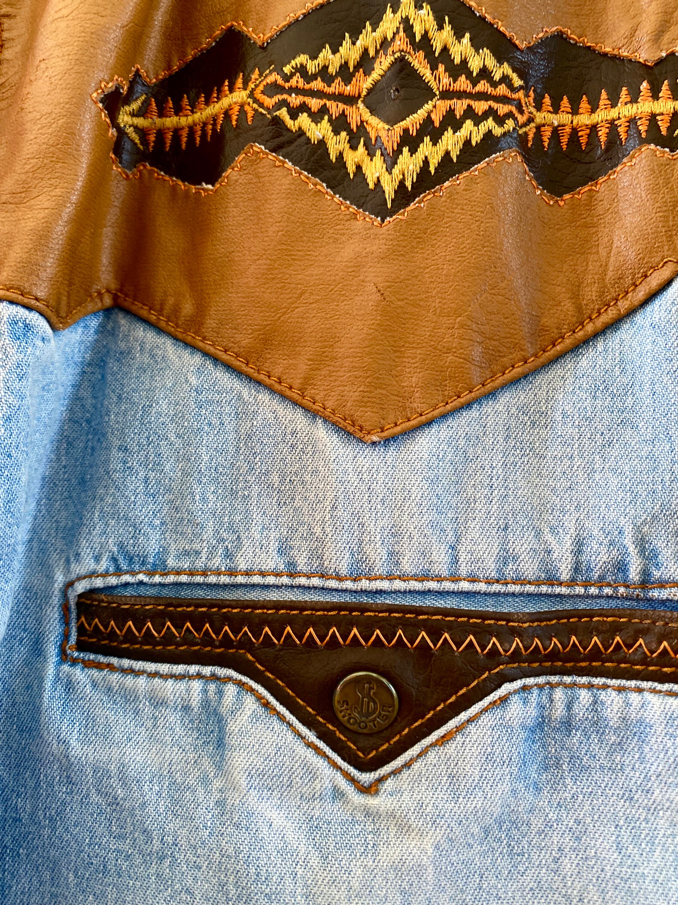 1980s Shooter denim & faux leather western shirt Size L