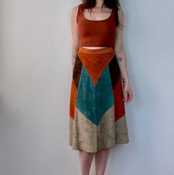 1970s patchwork suede skirt - Size M