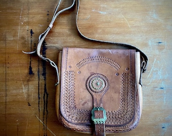 1970s tooled leather satchel bag.