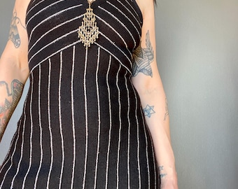 1970s black & silver lurex knit mini dress // Size XS-S