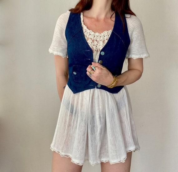 1970s blue denim vest - Size XS
