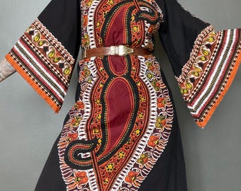1970s African kaftan dress with angel sleeves // Size S