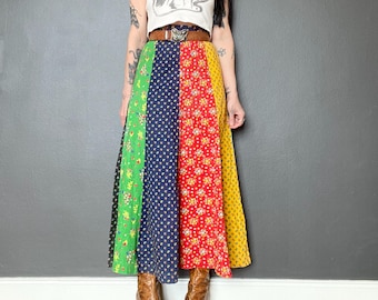 1970s Liberty print panel maxi skirt // Size XS