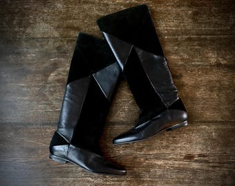 1980s black suede & leather patchwork boots // size 36 Euro - 5.5 US