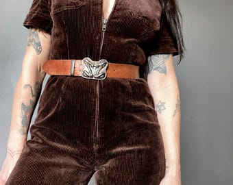 1970s Brown corduroy jumpsuit  // Size XS