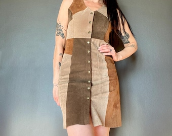 1970s Style suede patchwork dress vest // Size XS