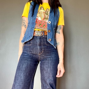 Blå Lee Cooper-jeansväst från 1970-talet // Storlek XXS - XS
