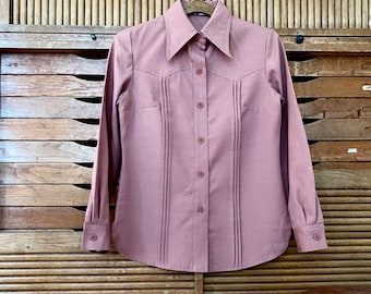 1970s dusty rose western shirt - Size S