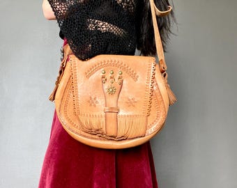 1970s tooled leather satchel bag.