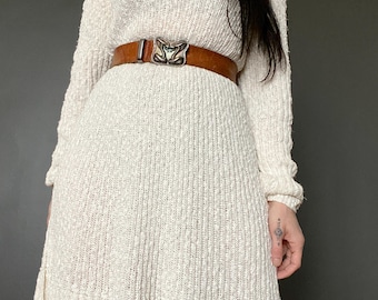 1970s white hand knitted dress // Size M