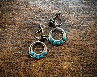 1970s Handmade turquoise & silver earrings.