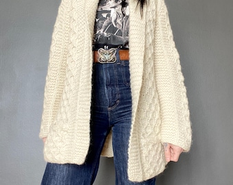 1960s Irish Fair Isle hand knitted wool cardigan // Size S-M