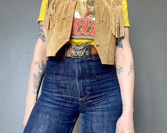 1980s fringed suede biker vest // Size M