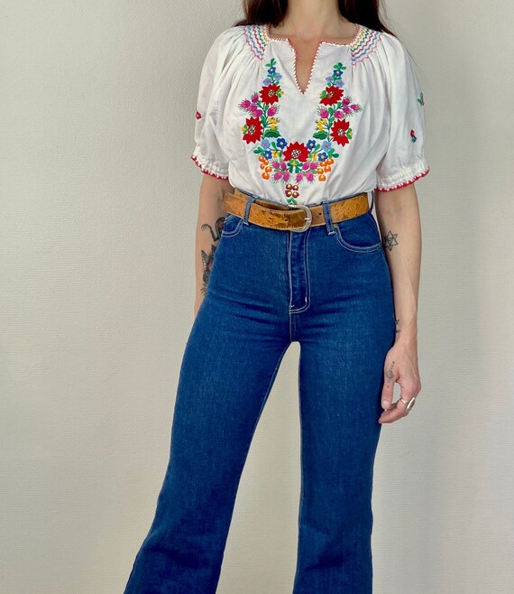 1970s Cropped Hungarian embroidered peasant blouse
