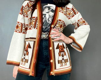 1970s Aztec southwest knitted cardigan // size S