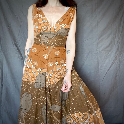 1970s psychedelic maxi dress with matching cape - shops Size S