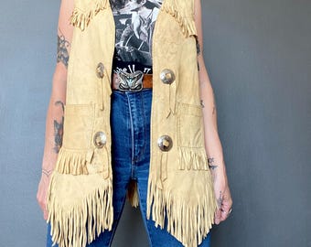 1970s western fringed buckskin waistcoat // Size M-L