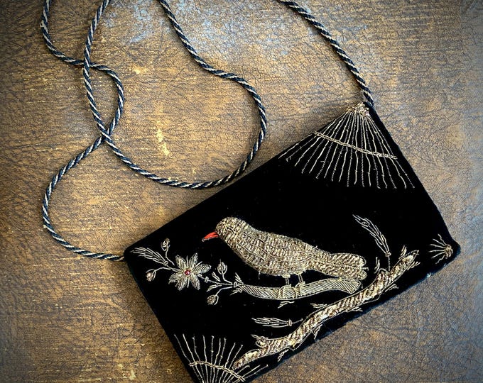 Featured listing image: 1970s Zardosi black velvet gold metallic embellished purse.