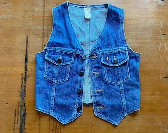1970s Vintage blue denim vest  // Size XXS