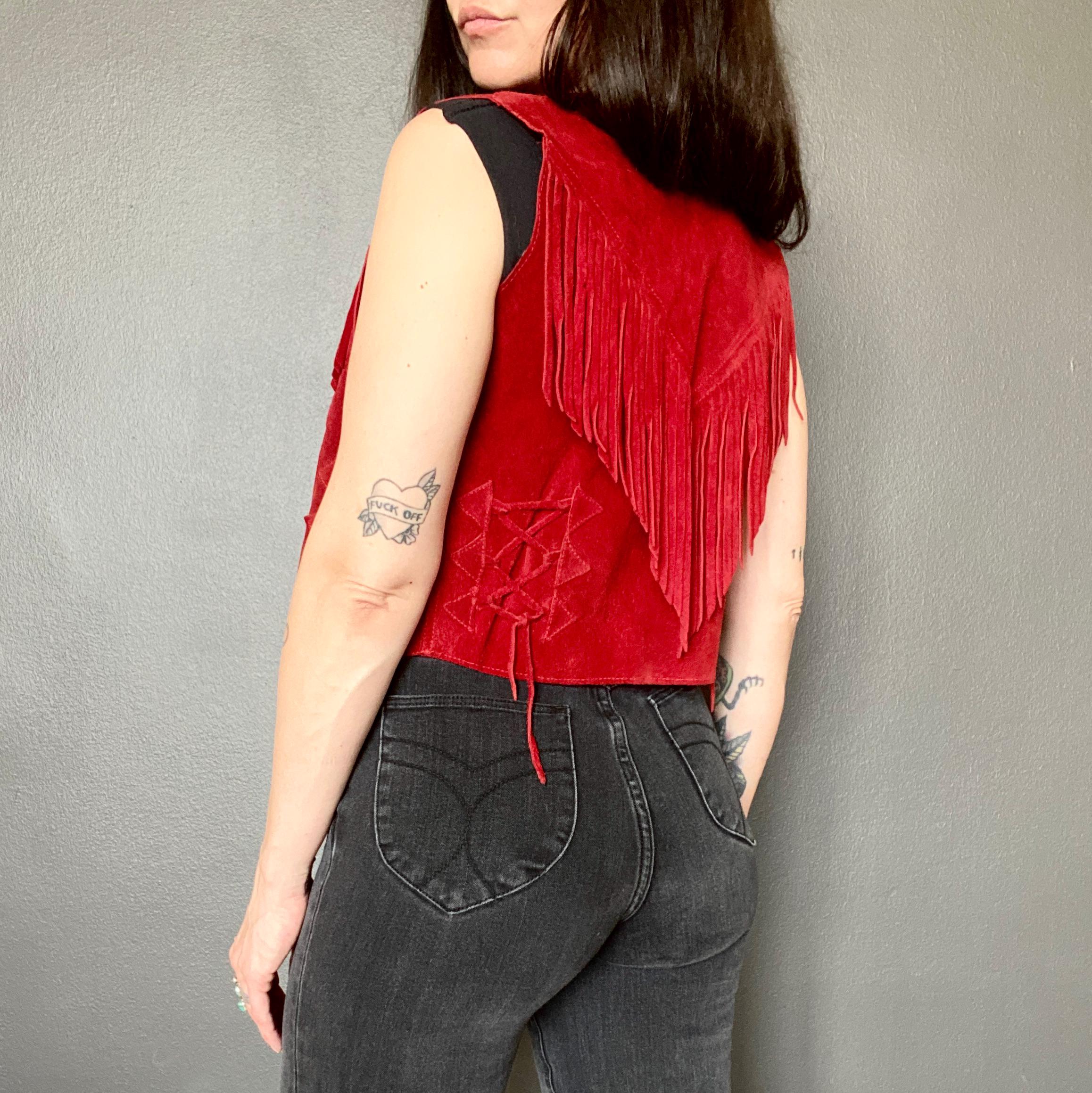 Vintage Faux Suede Fringe Vest (S/M)