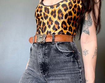 1990s Leopard spandex leotard // Size S-M