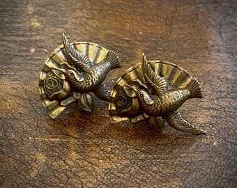 1980s Fan & bird clip on earrings .