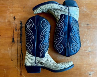 1980s Tony Mora two toned leather & python cowboy boots  // size 40 Euro - 9,5 US