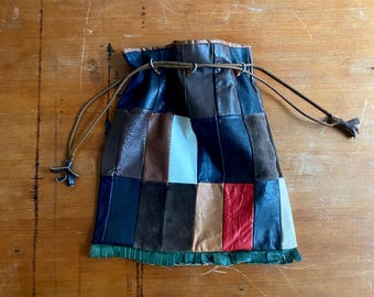 1970s multi color leather patchwork bag
