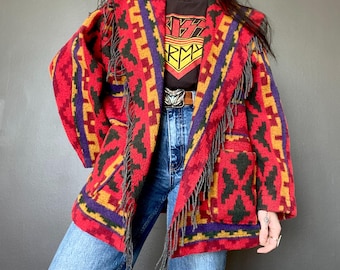 1990s southwestern tapestry blanket jacket // Size M