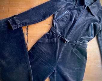 Tuta intera in velluto marrone anni '70 // Taglia XXS - XS